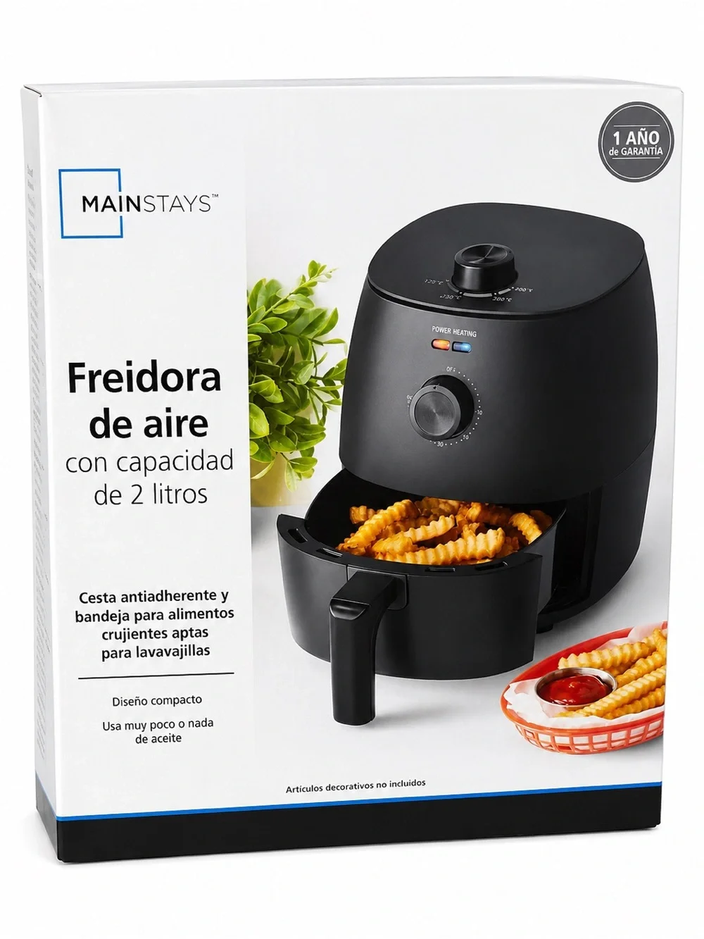 NEW Mainstays 2.2 Qt Air Fryer 1150W Black Compact Nonstick Basket